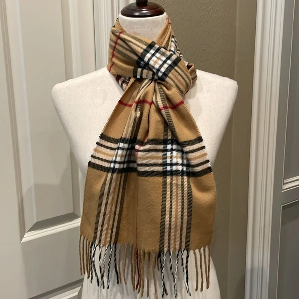 Classic Plaid Scarf Tan/Black/Red